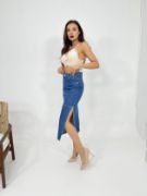 6900 SLIPPED MIDI SKIRT-MAVİ resmi